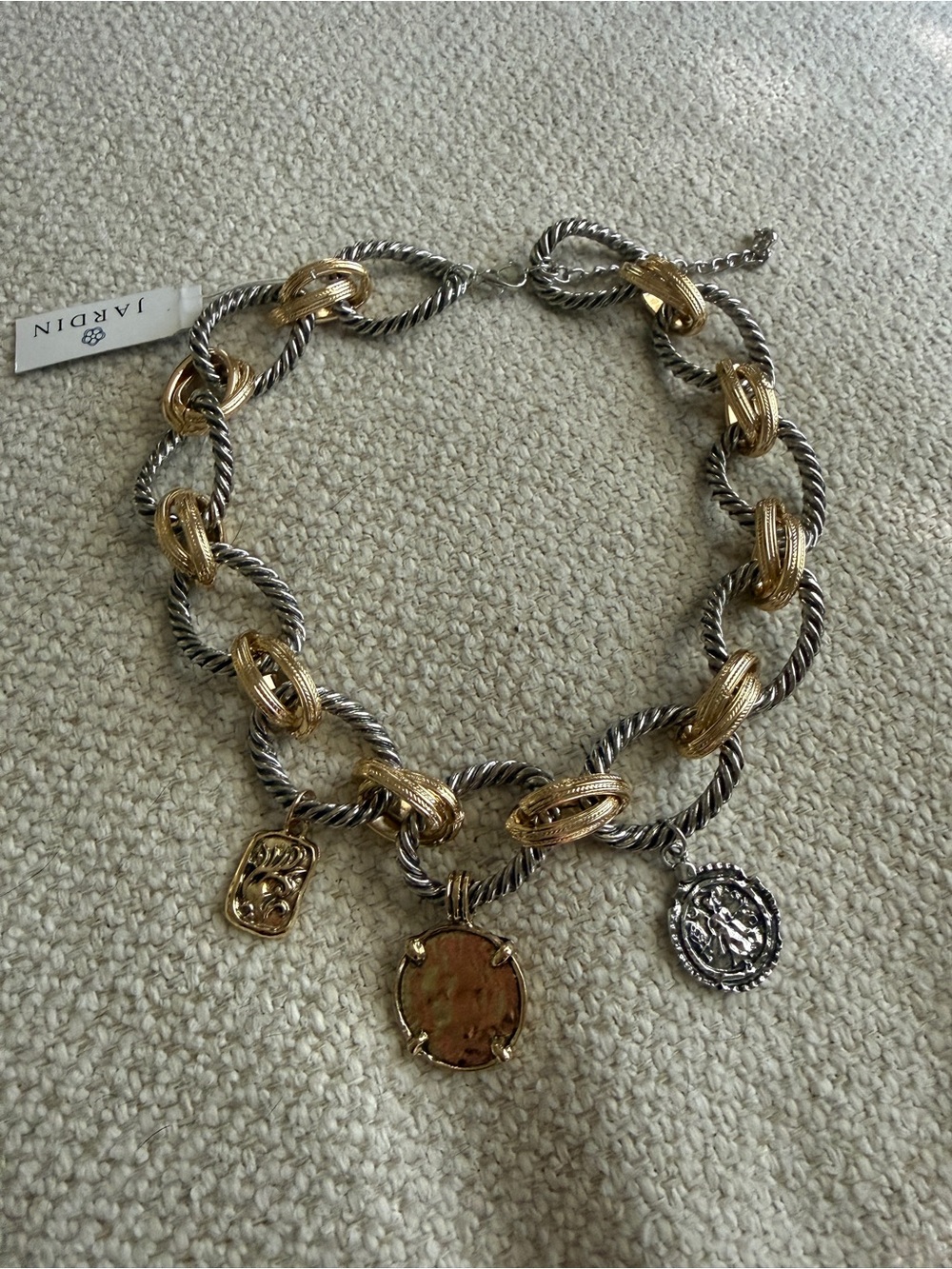 Jardin 2 Tone Chunky Coin Statement Necklace NWT - Picture 3 of 5